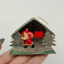 Vintage Putz House Ornament Unisex OS Green Good MCM Santa Japan Cardboard picture