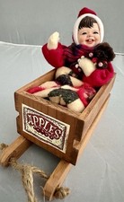 SIMPICH 1996 APPLE CRATE THE SLED BABY TEDDY BEAR CAROLER CHARACTER DOLL picture