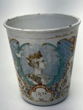 1837 Queen Victoria Coronation Souvenir Enamelware Mug Royal Beaker picture