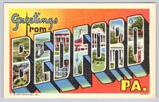 Bedford PA Postcard Greetings From Pennsylvania LARGE LETTER Multi View Curteich picture