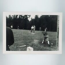 Female Player Throwing Baseball Photo 1950s Vintage Coed Game Softball Bat H645 picture