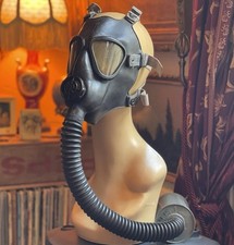 WW2 US Army Black Gas Mask & Canister WWII 1940s picture
