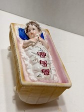 Rare Vintage Bisque Baby in Cradle With Original Box picture