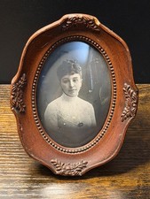 VTG Ornate Oval Frame with c.1900s Portrait Woman White Lace Bridal Photo picture
