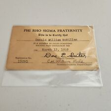 Vintage 1949 PHI RHO SIGMA FRATERNITY Member Card Signed By Treasurer Fees Paid picture