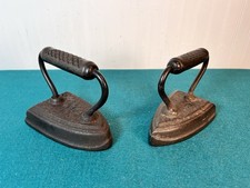 2 Antique Cast Iron B & Co. Sad Irons w/ Waffle Handles: Doorstops Bookends picture