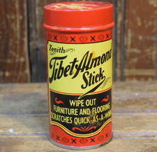 ZENITH TIBET ALMOND RADIO CABINET WOOD SCRATCH REMOVER STICK 1930s VINTAGE TIN picture