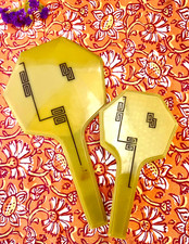 Vintage 1930s Laverne Amer-Lite Art Deco Hand Mirror & Brush Set • Celluloid picture