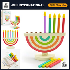 Wooden Hanukkah Menorah for Kids - Colorful 9 Candle Set with Storage Bag, Educa picture