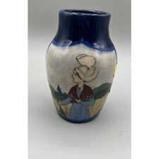 Vintage Blue Hand Painted Base Signed By Artist Glazed 5” Tall Studio Pottery picture