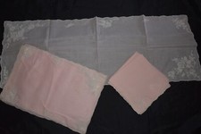 Vintage SET for 8 Table Runner/ Mat/Napkins Embroidered Flowers Pale Pink picture