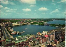 Vintage HAMBURG GERMANY Alster Lakes Aerial View Postcard AKH picture