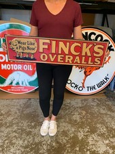 Antique Vintage Old Style Sign Fincks Overalls Made in USA picture