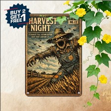 Rustic Scarecrow Autumn Farm Sign Vintage Fall Harvest Aluminum Metal Plaque picture