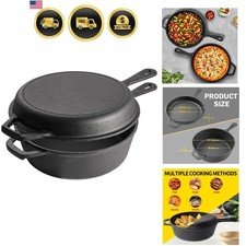 2 in 1 Cast Iron Dutch Oven Pot with Skillet Lid Pre Seasoned Multi Cooker fo... picture