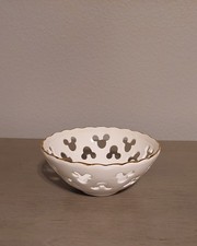 Rare Vintage Disney Mickey Icon Cutout White With Gold Rim Glossy Ceramic Bowl picture