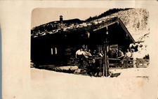 Vintage Postcard = Real Photo of People by An Old Mountain Side Cabin picture