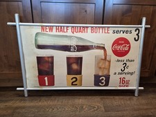 Rare Vintage 1950s 1960s Coca-Cola Cardboard Sign-16oz Half Quart-Original Barn picture