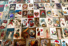 Huge~Lot of 100 Antique 1900's Holidays Greetings Postcards~2 Santa's~in sleeves picture