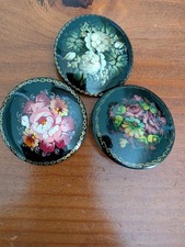 Vintage Hand Painted Signed Brooch Pin Russian Lacquer Russian Folk Art Set of 3 picture