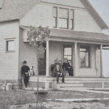 Antique RPPC Postcard Edwardian Family Farmhouse Porch Dog Bull Terrier c1910 picture