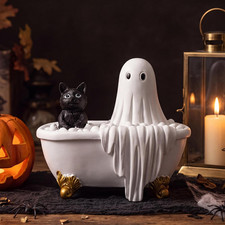 Halloween Ghost Figurine Bathtub Black Cat Home Decor 7.28x6.69x4.53 picture