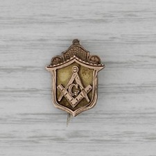 Antique Masonic Pin 6-7k Gold Square Compass Blue Lodge Emblem Badge picture