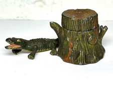 Antique 1920s Heyde Germany Inkwell Alligator Crocodile Spelter Figural VTG picture