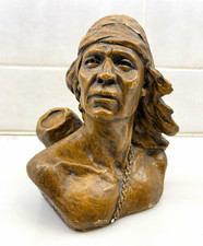 Vintage 1981 G&J Creations Native American Chief Bust Sculpture Faux Bronze picture