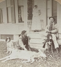 1891 Hunters Hunting Dogs Guns Albino Deer Smoking Pipe American Stereoview picture