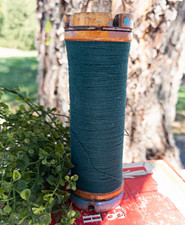 Vintage Wood Textile Bobbin Spool with Green Thread, Industrial Primitive Decor picture