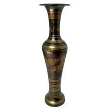 Vintage Etched Brass Tall Vase picture