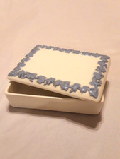 Pristine Wedgwood Etruria Barlaston Embossed Trinket Box Blue/White Queensware picture