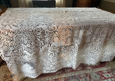 ANTIQUE NET LACE BOBBIN FIGURAL TABLECLOTH FIGURES DEER BIRDS BANQUET 64