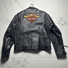 1990s Vintage Unik Harley Davidson PatchLeather Biker Jacket picture