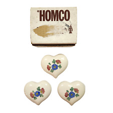Vintage 1980s Set of 3 Homco Hand Painted Ceramic Hearts USA Hang or Table w/Box picture