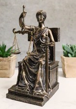 Ebros Seated Lady Justice in Blindfold with Scales and Sword Statue 8.25