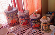 4-piece vintage vegetable-themed canister set - Carrots, Peppers, Tomatoes, Corn picture