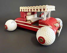 Vintage Handmade Wood Golf Cart Folk Art Top Flite Golf Ball Wheels 7” Decor picture