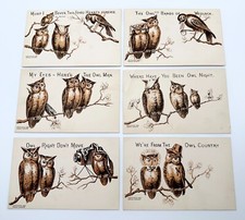 Victorian 1882 Hard & Parsons Trade Cards Set of 6 Owls Play on Words Cute picture