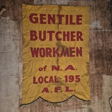 Vintage 1940s Butcher Workmen Local 195 AFL Labor Union Banner Sewn Philly PA picture