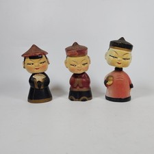 Vtg 1950s Asian Bobblehead Set of 3 Composition Rhinestone Eye Nodder Figurine picture