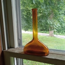 1890s ORANGE UNIQUE SHAPE KOBARCO GERMANY HAND BLOWN HAIR TONIC BARBER BOTTLE picture