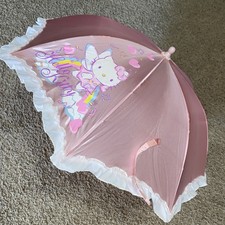 NEW 2003 Sanrio Fairy Hello Kitty Kids Long Ruffle Umbrella Pink White picture
