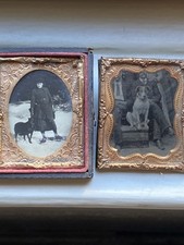 Antique Daguerreotype Tin Type Dogs Photographs People W Dogs Winter Scenes VTG picture