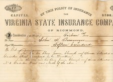 1876 Charleston SC Fire Insurance Policy Virginia State John H Steinmeyer Signed picture