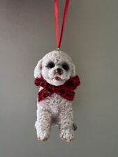 Poodle Maltipoo Dog Christmas Tree Ornament With Red Glitter Bow New picture