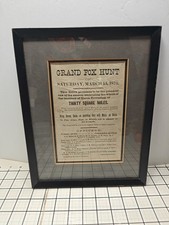 Antique 1873 Fox Hunt Union Township Flyer Advertisement Framed picture