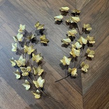 Vintage MCM Home Interiors Homco Gold Tone Leaf Wall Hanging Decor Set of 2 picture