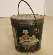 Antique Lovell and Covel Hard Candy Pail Tin Lithograph Queen of Hearts picture